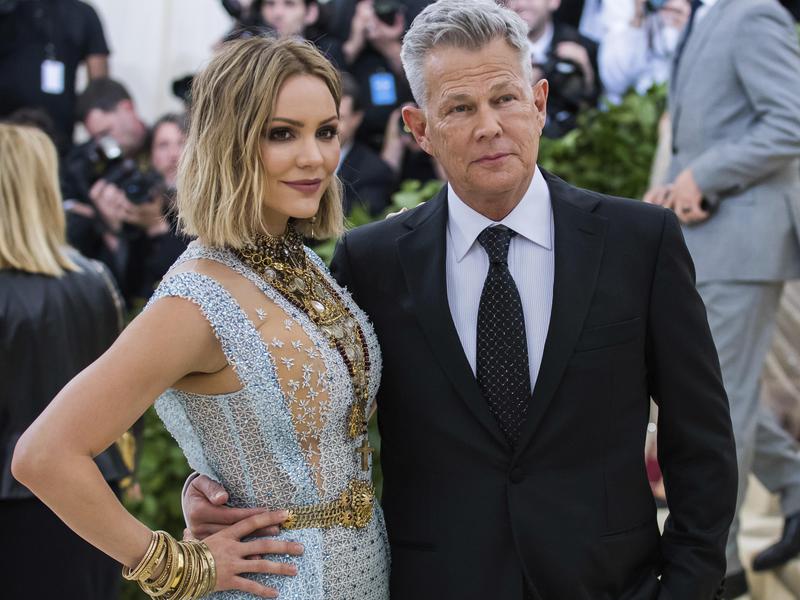 Katharine McPhee, left, and David Foster attend The Metropolitan Museum of Art's Costume Institute benefit gala celebrating the opening of the Heavenly Bodies: Fashion and the Catholic Imagination exhibition on May 7, 2018, in New York.