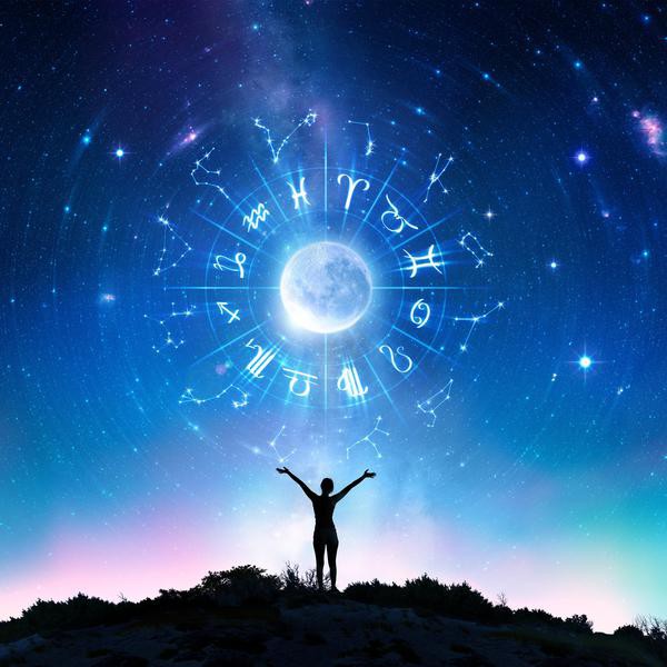 Woman Consulting The Stars - Zodiac Signs In The Sky - Contain Illustration And elements furnished by NASA